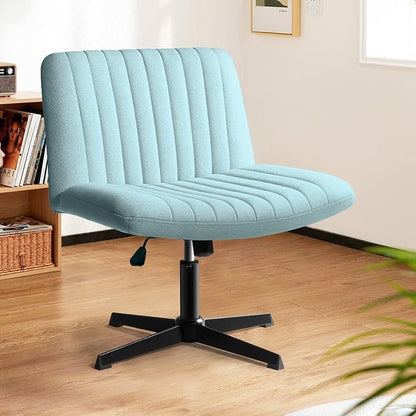 LEMBERI Fabric Padded Desk Chair No Wheels, Armless Wide Swivel Home Office Desk Chair,120°Rocking Mid Back Ergonomic Computer Task Vanity Chair for Office, Home, Make Up,Small Space, Bed Room
