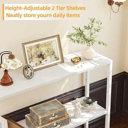TIQLAB 29.5" Narrow Console Table with Shelves, White