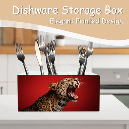 Trendy Retro Leopard Print Pen Pencil Holder Organizer for Desk, Leopard Gifts for Women, Preppy Cheetah Dark Red Wooden Box Block Sign for Home Office Tabletop Decor