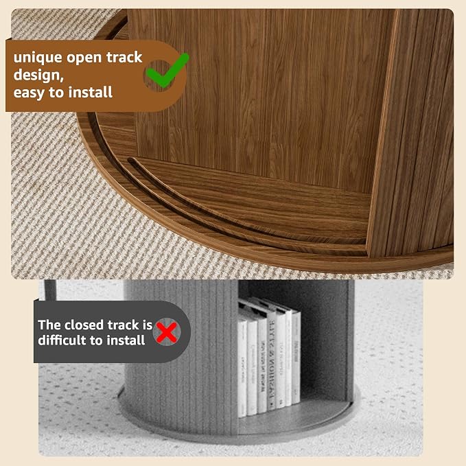 31.5 inch Round Dining Table for 2, Small Dinner Table with 2-Layer Storage Shelf, Morden Circle Kitchen Table with Strip Base and Wood Slide Door for Home Dining Room, Living Room, Chestnut