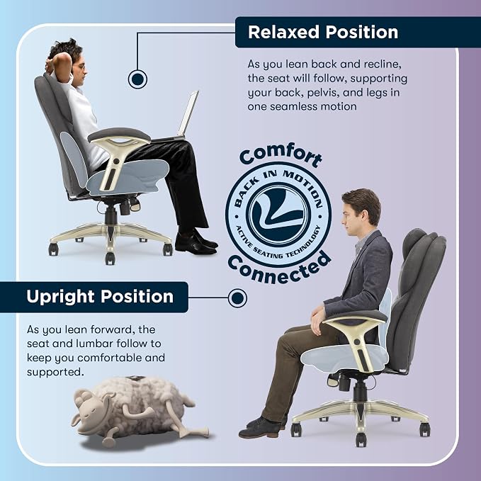 Serta Claremont Executive Office Chair with Back-In-Motion Technology, Ergonomic Mid-Back with Pivot Lumbar Support & Seat, Plush Cushion, Body Pillows, Adjustable Arms, Dark Gray Fabric