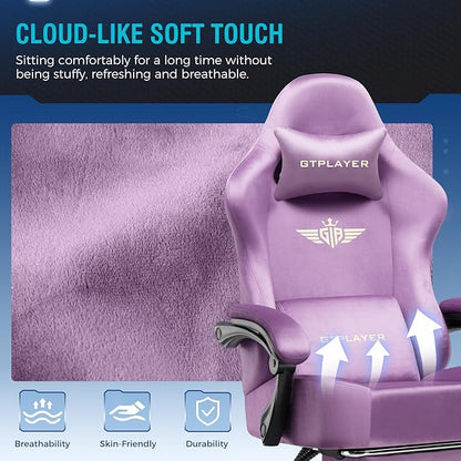 GTPLAYER Big and Tall Gaming Chair 400lbs Heavy Duty Office Chair with FootRest,High Back Pocket Spring Ergonomic Computer Chair for Adults,Wide Comfy Seated Cushion with Linkage Armrests,Light Purple