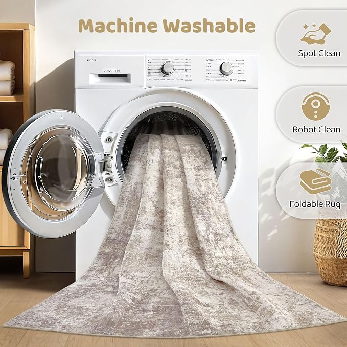 12x18 Area Rugs Living Room: Washable Large Abstract Soft Rug Stain Resistant Indoor Floor Non-Slip Accent Carpet for Women Modern Home Enthusiasts Aged 25-45 - Bedroom Nursery Playroom- Beige Brown