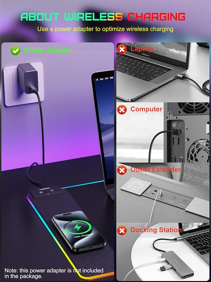 TopMade Mouse Pad with Wireless Charging, 31.5" x 11.81" Large Desk Mat RGB Gaming Mousepad, LED Desk Pad Keyboard Pad with Ultra-Smooth Surface & Non-Slip Rubber Base, Waterproof Desk Pad