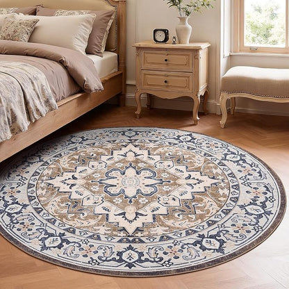 Lofus 4ft Area Rugs for Living Room, Washable Area Rug, Rugs for Bedroom, Kitchen, Vintage Boho Carpet, Soft Non-Slip, Low Pile Large Area Rug for Office Dining Room, Floral Brown
