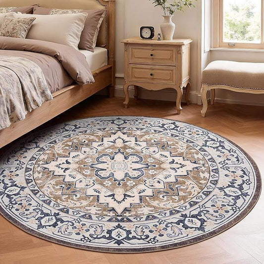 Lofus 4ft Area Rugs for Living Room, Washable Area Rug, Rugs for Bedroom, Kitchen, Vintage Boho Carpet, Soft Non-Slip, Low Pile Large Area Rug for Office Dining Room, Floral Brown