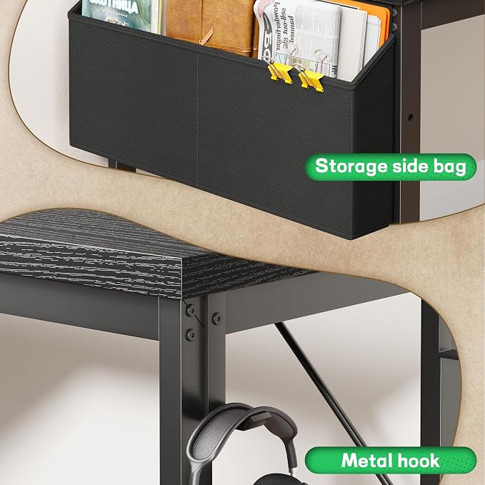DurayLoly 55" 0.95 Thicker L Shaped Computer Desk for Home Office, Black | Gaming Desk with Power Outlets & LED Lights,Computer Desk for 2 Monitors ,Reversible Corner Desk,220 lbs,Bedroom,Home Office