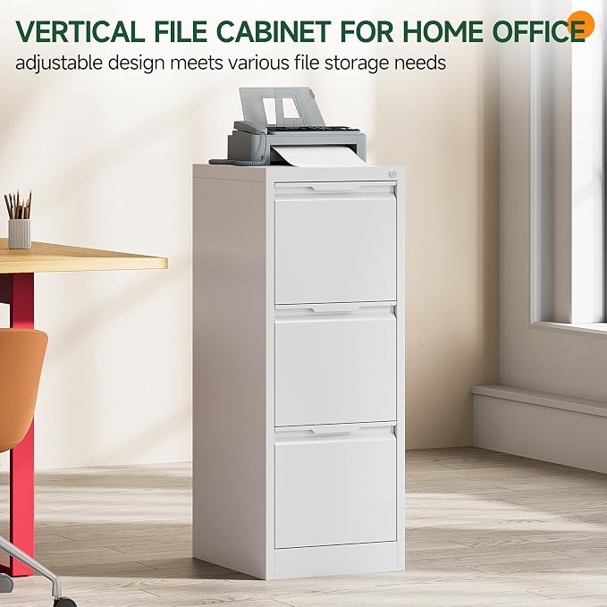 3 Drawer File Cabinet with Lock, Filing Cabinets for Home Office | Lockable File Cabinet, Metal File Cabinet, Heavy Duty File Storage Cabinet for Letter/Legal/A4/F4 Size, Assembly Require
