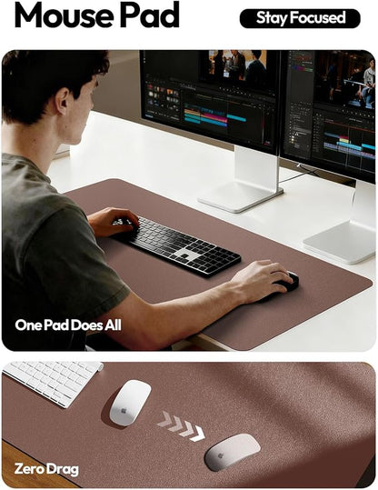 YSAGi Leather Desk Protector, Office Mat, Large Mouse Mat, Non-Slip PU Leather Blotter, Laptop Desk Mat, Waterproof Writing Pad for Office and Home(Chocolate, 63" x 17.2")