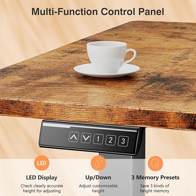 Sweetcrispy 55 Inch Electric Standing Desk, Height Adjustable Sit Stand Up Desk, Computer Workstation Home Office Gaming Rising Table with Memory Preset Splice Board, Rustic Brown