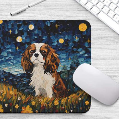 Starry Night Dog Mouse Pad for Computer Laptop Home Office Gaming Working Desk Desktop Accessories Non-Slip Rubber Mouse Pad for Dog Lovers (Cavalier King)