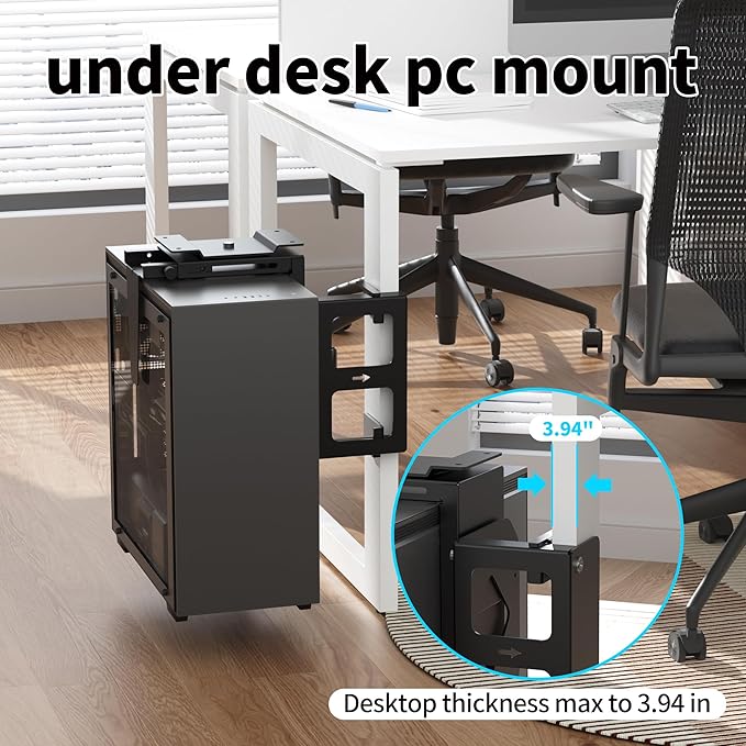 Pholiten Under Desk CPU Mount, Universal Desk Leg CPU Mount, 3.94 to 11.61 Inch Wide Computer Case CPU Hanger Holder, Table Beam CPU Mount Bracket Computer Tower Wall and Under Counter Holder
