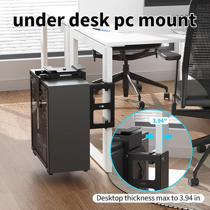 Pholiten Under Desk CPU Mount, Universal Desk Leg CPU Mount, 3.94 to 11.61 Inch Wide Computer Case CPU Hanger Holder, Table Beam CPU Mount Bracket Computer Tower Wall and Under Counter Holder