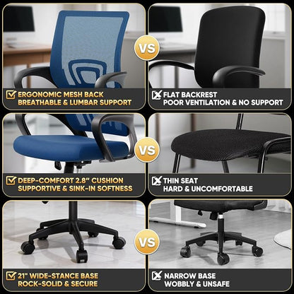 Magshion Ergonomic Office Chair 10 Pack, Mid-Back Mesh Desk Chair, Adjustable Swivel Computer Chair with Lumbar Support & Breathable Backrest for Gaming, Work, Study, 300 Lbs Capacity, Navy Blue