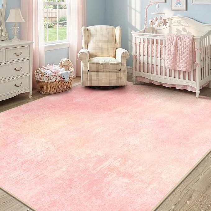 RELEANY Washable Area Rugs 8'x10' Non-Slip Modern Abstract Soft for Living Room Entryway Bedroom Kitchen, Print Pattern, Light Pink