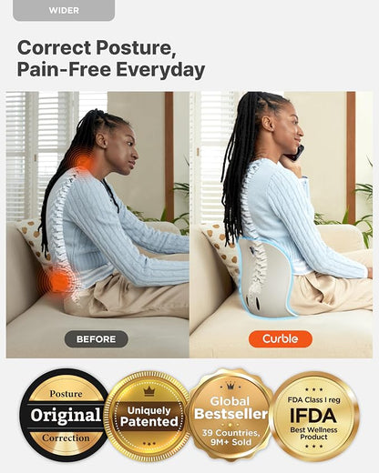 curble Wider – Ergonomic Desk Chair Seat Cushion, Everyday Passive Posture Trainer for Work from Home, Office & Car, Breathable Lumbar Support
