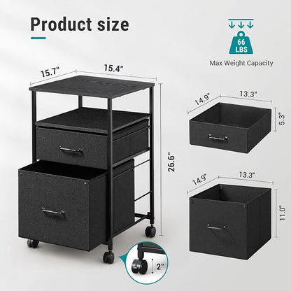 DEVAISE Mobile File Cabinet, Rolling Printer Stand with Open Storage Shelf, Fabric Vertical Filing Cabinet fits A4 or Letter Size for Home Office, Black