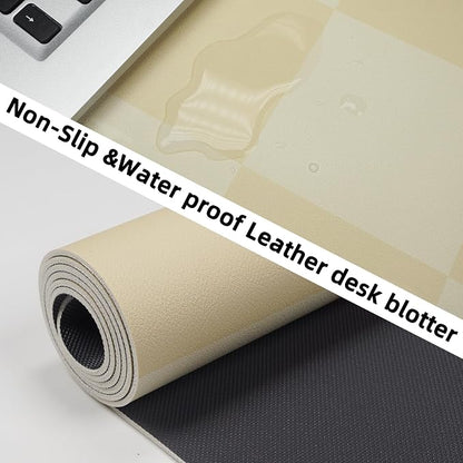 AFIING Leather Desk Mat, 31.5"x12", White Grey | Waterproof PU Leather, Non-Slip Mouse Pad, Aesthetic Desk Decor, For Home Office & Study