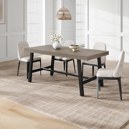 GarveeHome Industrial Dining Table for 4-6 People, 63" Long Kitchen Table with Sturdy Metal Frame, Rectangular Counter for Dinner, Kitchen, Dining Room (Grey Walnut, 63" Non-extendable)