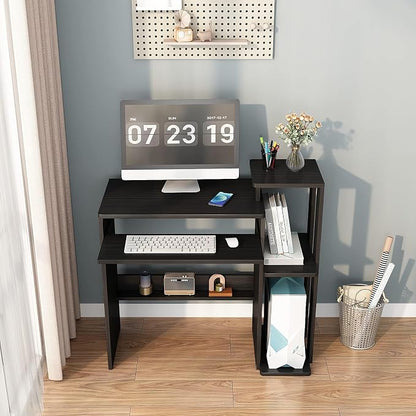 35" Compact Computer Desk with 3-Tier Storage Shelves & Keyboard Tray – Small Study Table for Bedroom or Home Office (Black)
