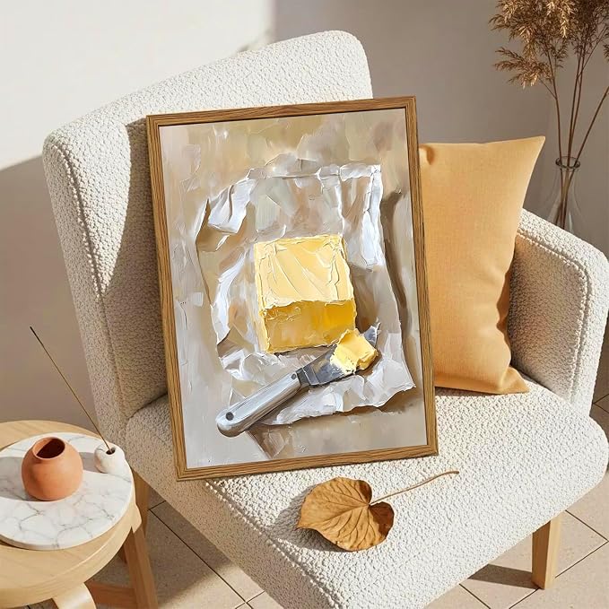 Framed Kitchen Wall Art, Vintage Butter Wall Decor Pictures, Rustic Farmhouse Food Paintings Canvas Prints for Dining Room Living Room Home Decoration 16x24 inch