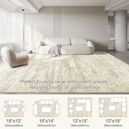 UERMEI 10x12 Area Rug Living Room Rugs - Washable Neutral Modern Abstract Soft Thin Rug Indoor Floor No Slip Rug Carpet for Bedroom Under Dining Table Home Office Decor - Beige/Brown