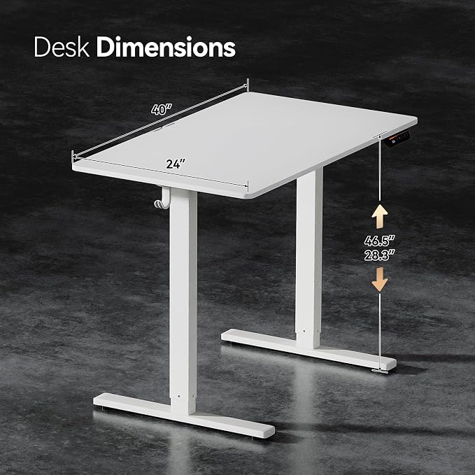 Electric Standing Desk,40x24 Inches Adjustable Height Stand up Desk, Sit Stand Home Office Desk with Splice Board, 3 Preset Heights,Equipped with Hooks,Ergonomic Computer Desk Workstation，White