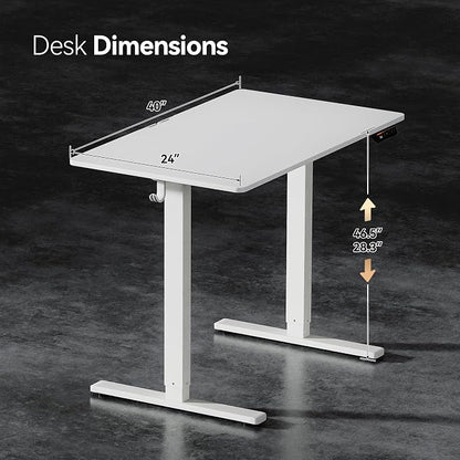 Electric Standing Desk,40x24 Inches Adjustable Height Stand up Desk, Sit Stand Home Office Desk with Splice Board, 3 Preset Heights,Equipped with Hooks,Ergonomic Computer Desk Workstation，White