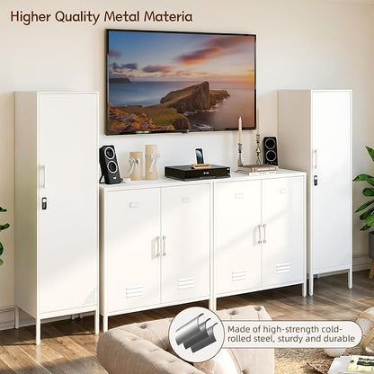 Metal Storage Cabinet 59" H Locker Storage Cabinet with Door and Adjustable Shelves for Home Office School Gym Garage Pantry (White)