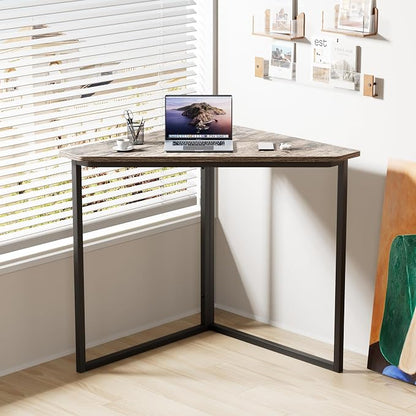 VECELO Corner Desk,Office Tables for Living Room for Small Space Triangle Computer Desk with Steel Frame Corner Shelves with Metal Frame Writing Desk for Workstation Classic Grey 33.1"