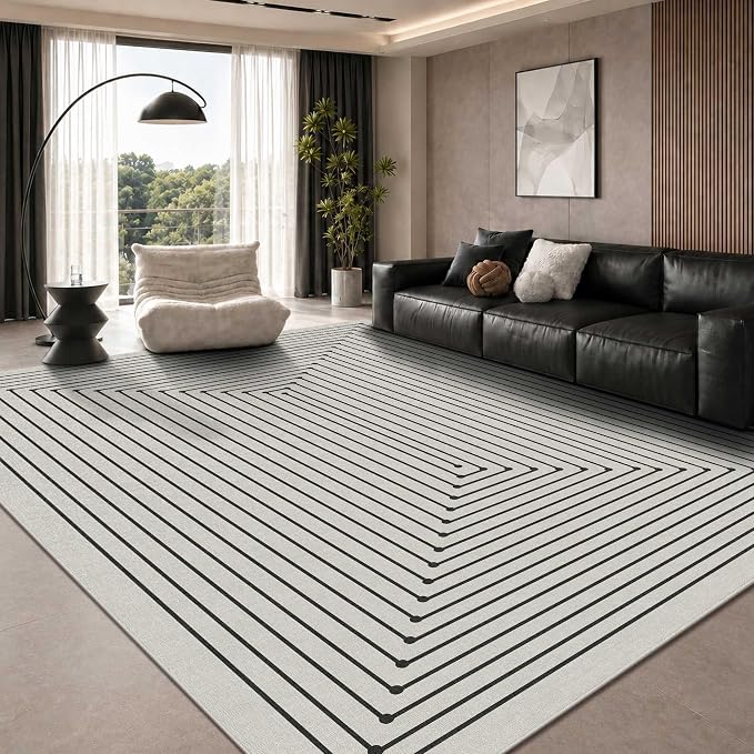 Latte&Fog 8x10 Area Rugs for Living Room Washable Rug Carpet for Bedroom | Washable, Non Slip, Stain Resistant, Soft, Modern Abstract Boho Style, for Dining Room Home Office Dorm, Ivory 8'x10'