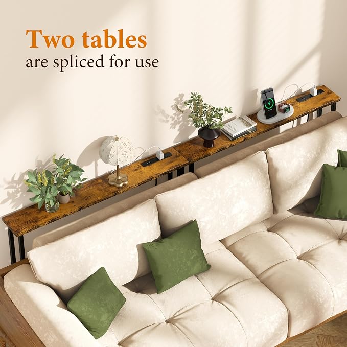 Keelian 39" Sofa Table Narrow Long with Power Outlets & 2 USB Ports, Metal Frame Behind Couch Table Behind Sofa Perfect for Hallway, Living Room, Entrance Easy Assembly, 4.9' Extension Cord Included