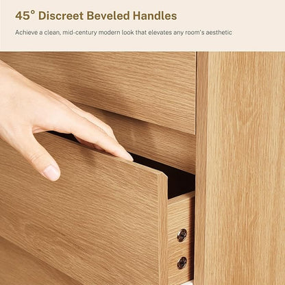 TEENFON 55" Dresser for Bedroom with 6 Drawers, Dressers & Chests of Drawers with Curved Profile Design, 6 Drawer Dresser, Bedroom Dressers, Wood Dressers for Bedroom, Hallway, Natural