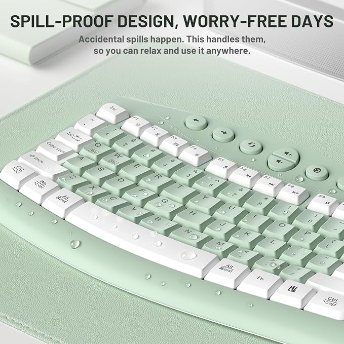 Wireless Keyboard and Mouse Combo,2.4G Full Size Ergonomic Curved Silent Keyboard with Fn Multimedia Keys for Office and Home, 3-DPI Quiet Mouse for Windows,Mac OS Desktop/Laptop/PC(Avocado Green-A)