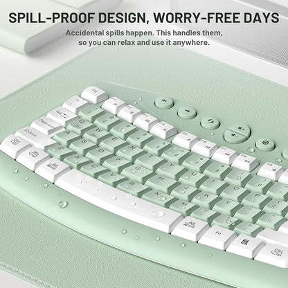 Wireless Keyboard and Mouse Combo,2.4G Full Size Ergonomic Curved Silent Keyboard with Fn Multimedia Keys for Office and Home, 3-DPI Quiet Mouse for Windows,Mac OS Desktop/Laptop/PC(Avocado Green-A)