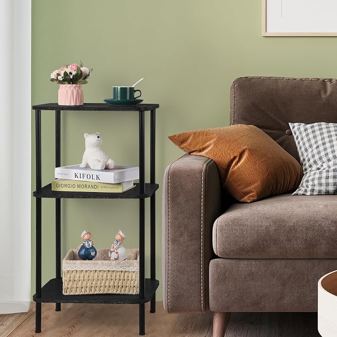 BTY Tall Side Table 3 Tier End Table, 30 Inch H Small End Table with Storage Shelves, Tall Nightstand for Small Spaces Living Room, Bedroom, Home Office,3 Tier Slim Telephone Table