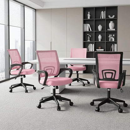 Magshion Ergonomic Office Chair 10 Pack, Mid-Back Mesh Desk Chair, Adjustable Swivel Computer Chair with Lumbar Support & Breathable Backrest for Gaming, Work, Study, 300 Lbs Capacity, Pink