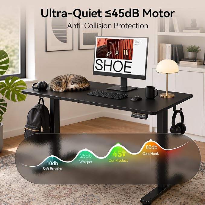 Electric Standing Desk,40x24 Inches Adjustable Height Stand up Desk, Sit Stand Home Office Desk with Splice Board, 3 Preset Heights,Equipped with Hooks,Ergonomic Computer Desk Workstation，Black