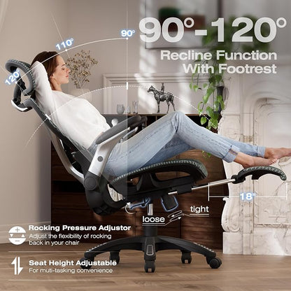 ELABEST X100 Ergonomic Mesh Office Chair with Footrest, Big and Tall Hone Desk Chair with 5D Flip-Up Arms, Adjustable 3D Lumbar Support,Gaming & Executive Computer Chairs for Long Hours (Dusty Sage)