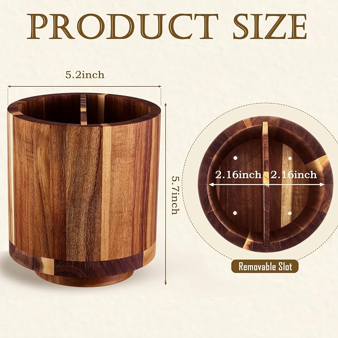 Fullhawl Wooden Rotating Pen Holder 360 Degree Spinning Desk Organizer with Removable Divider Large Pencil Cup for Pens Markers Scissors Art Supplies Office Study Home Desk Craft Room Storage
