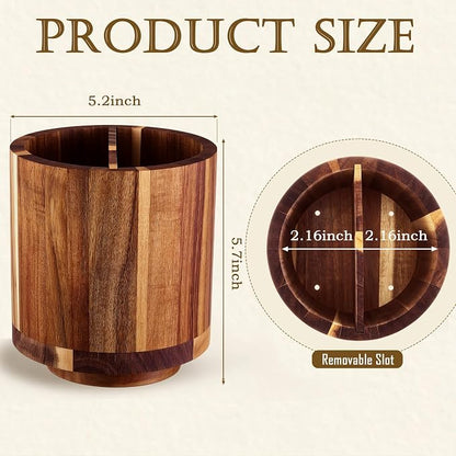 Fullhawl Wooden Rotating Pen Holder 360 Degree Spinning Desk Organizer with Removable Divider Large Pencil Cup for Pens Markers Scissors Art Supplies Office Study Home Desk Craft Room Storage