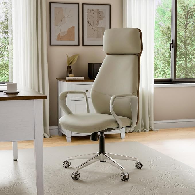 EUREKA ERGONOMIC Aric Executive Office Chair, High Back PU Leather Desk Chair with Lumbar Support, Professional Modern Home Office Chair with Large Headrest & 3-Position Recline, Beige