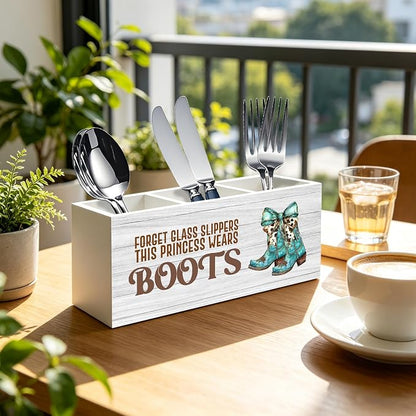 Coquette Turquoise Cow Bow Western Cowgirl Makeup Brush Toothbrush Holder for Girls Bathroom Room Dorm, Cowgirl Cowboy Gifts Wood Signs Pen Pencil Holder Organizer Office Desk Accessories