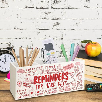 Bookmark Holder Decor Wooden Pen Pencil Holder for Desk, Reminders for Hard Days Wood Makeup Holder Organizer for Room Library