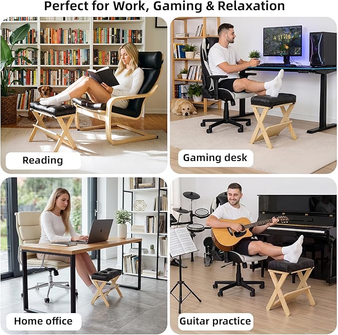 Foot Rest Under Desk at Work, Under Desk Footrest with Double Step Wooden Ergonomic Design, Non-Slip EVA Surface, Office Foot Stool for Posture Support, Leg Relief, Home Office & Gaming