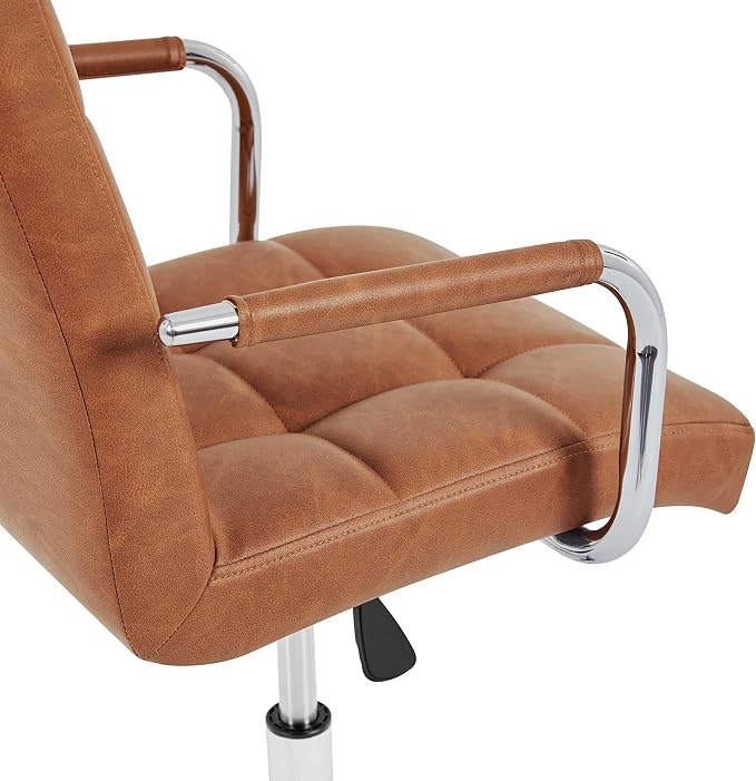 Topeakmart Modern Faux Leather Swivel Office Chair Height Adjustable Comfortable Computer Chair w/Wheels, Retro Brown