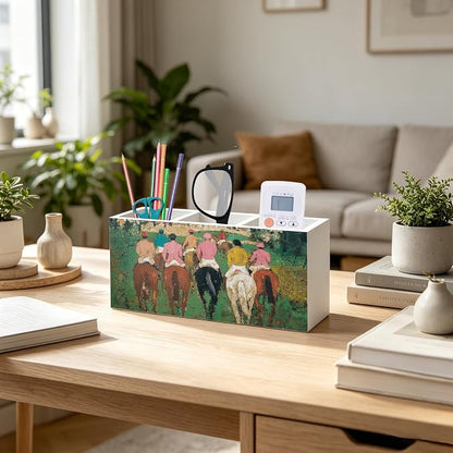 Equestrian Gifts for Women Men Pen Pencil Holder Organizer for Home Office Desk Accessories, Country Western Cowboy Horse Racing Wood Signs Makeup Brush Toothbrush Holder