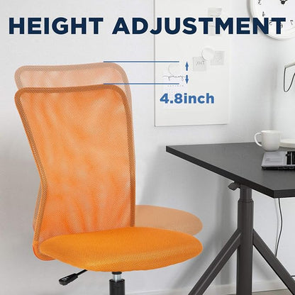 FDW Home Office Chair Mid Back Mesh Desk Chair Armless Computer Ergonomic Task Rolling Swivel Chair Back Support Adjustable Modern with Lumbar Support,Orange