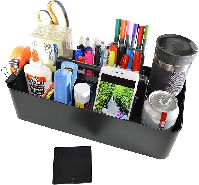 -Large Portable Caddy, DIY Dividers, 8 Compartments, School Office Supplies Home Business Organizer,Portable Basket with Handle Storage Organizer Modern Made in USA (3 PACK, Black)