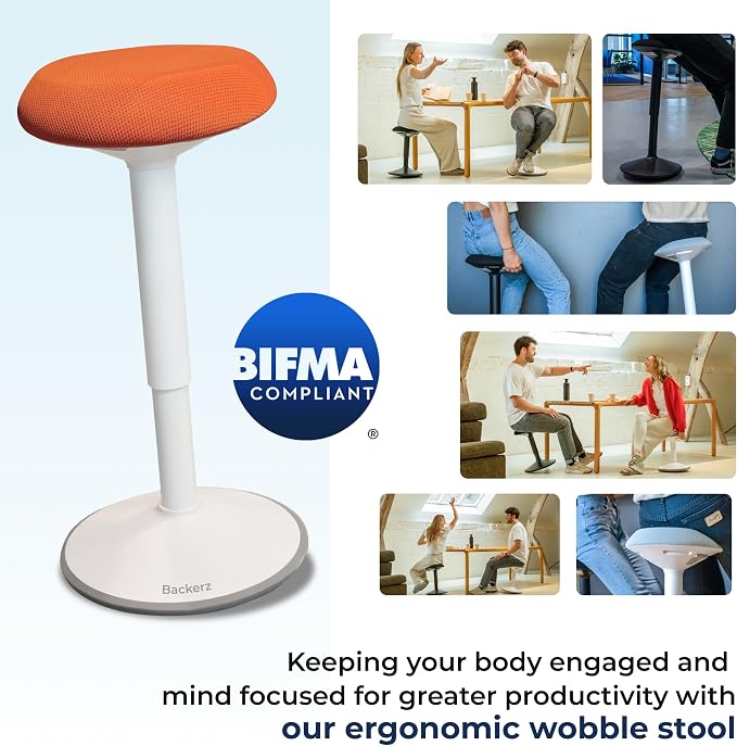 Standing Desk Stool Chair, Height Adjustable Stool 21-31 inch for Office and Classroom, Swivel seat, Anti-Slip Bottom Ergonomic Wobble Stool with Rocking Motion, Orange